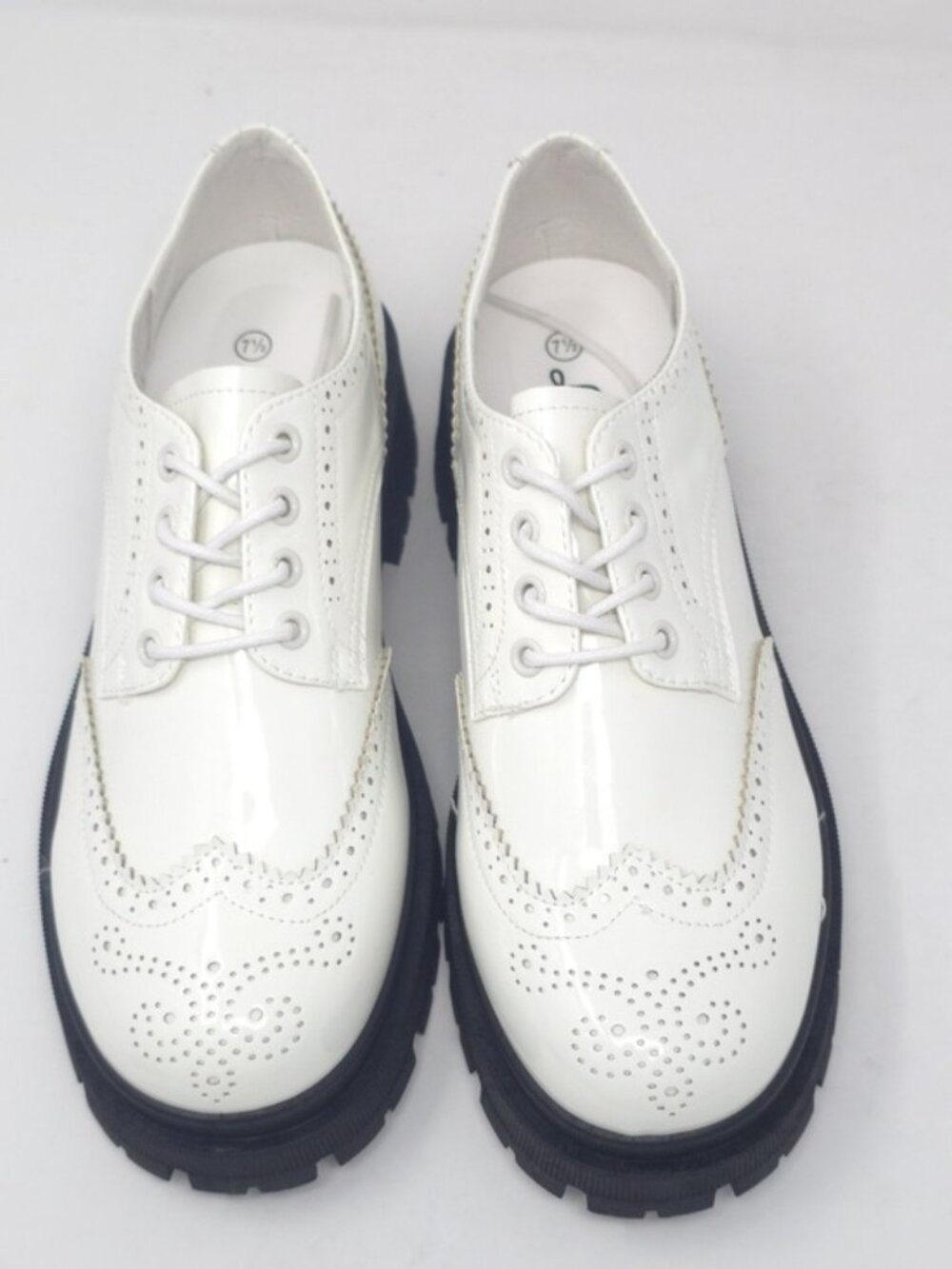 White Chunky Faux Leather Platform Oxford Lace Up Lug Sole Brogue - Picture 10 of 10